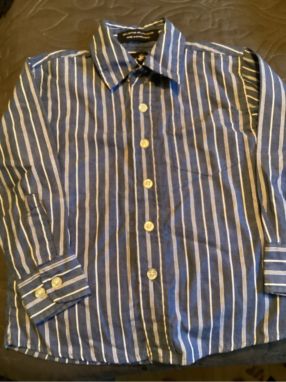 Beverly Hills Polo Club Navy and White Vertical Stripe Button-Down Shirt, size 4